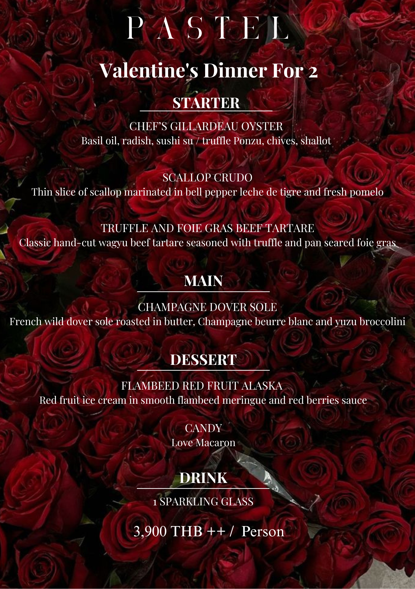 Special Valentine's Day 2025 Menu at Pastel Bangkok rooftop bar and restaurant in Sukhumvit Soi 11